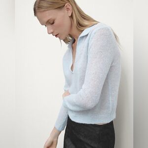 Massimo Dutti Alpaca blend knit polo collar sweater | Sky Blue | S | NWT